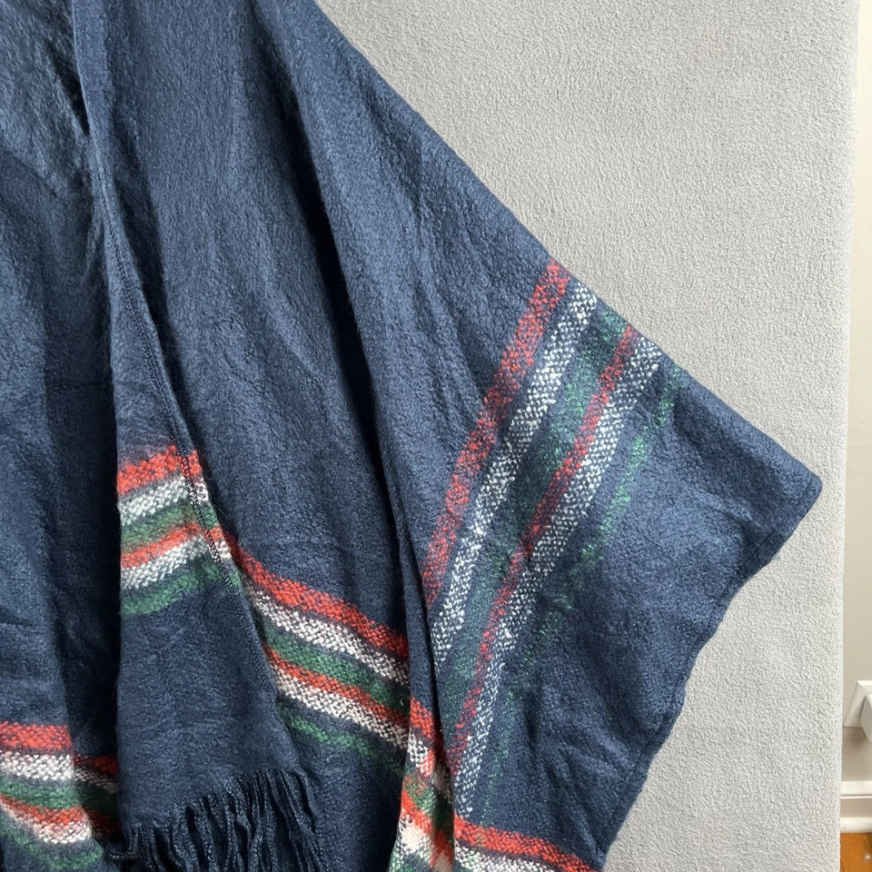 Poncho Free People Capa Talla Única Manta Envoltura Azul Rayas Flecos Azteca Wren Foto 4 de 4