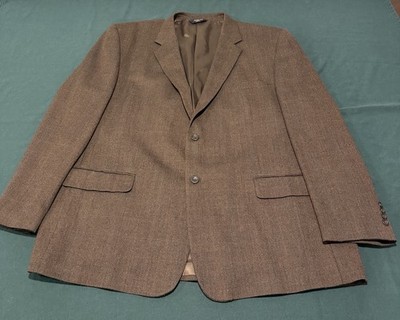Joseph & Feiss Gold Line Brown 100% Lambswool Herringbone 100% Blazer 52 Long