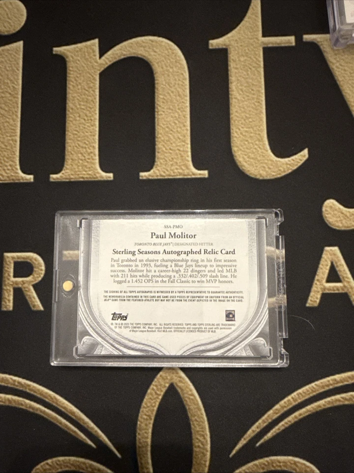 БЕЙСБОЛЬНАЯ БИТА PAUL MOLITOR 2025 TOPPS СТЕРЛИНГОВАЯ ДВОЙНАЯ СОЙКА С АВТОГРАФОМ 09/25 BLUE JAYS - Изображение 2 из 2