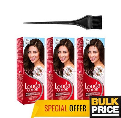 Londa 5/0 Medium Brown Full Coverage Gray Hair Color Cream Salon Quality 3-Pack