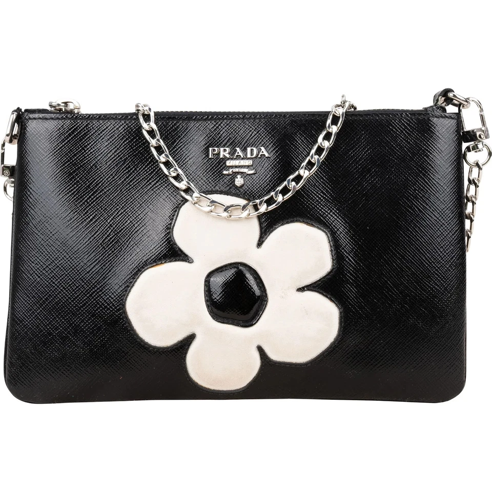 Prada Saffiano Patent Leather Flower Shoulder Bag Tasche - Bild 2 von 4