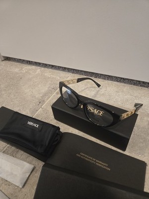 Versace VE3383F GB1 Black Gold Greca Cat Eye Eyeglasses Frames 54mm New W/ Box