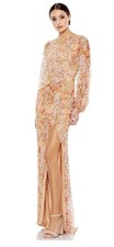 Mac Duggal 93547 Sz 18 Long Sleeve Bateau Neck Long Dress Apricot
