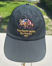 NWT's Polo Ralph Lauren Black Double Pony Leather Strap Hat Baseball Cap
