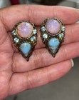 Vintage Pink Dragons Breath Opal And Turquoise Color Post Earrings — photo 1