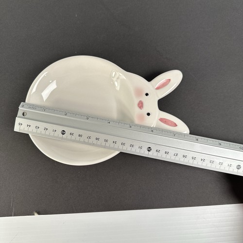 Hallmark White Easter Bunny Ceramic Trinket Dish Pink Ears 7.5" - Picture 6 of 6