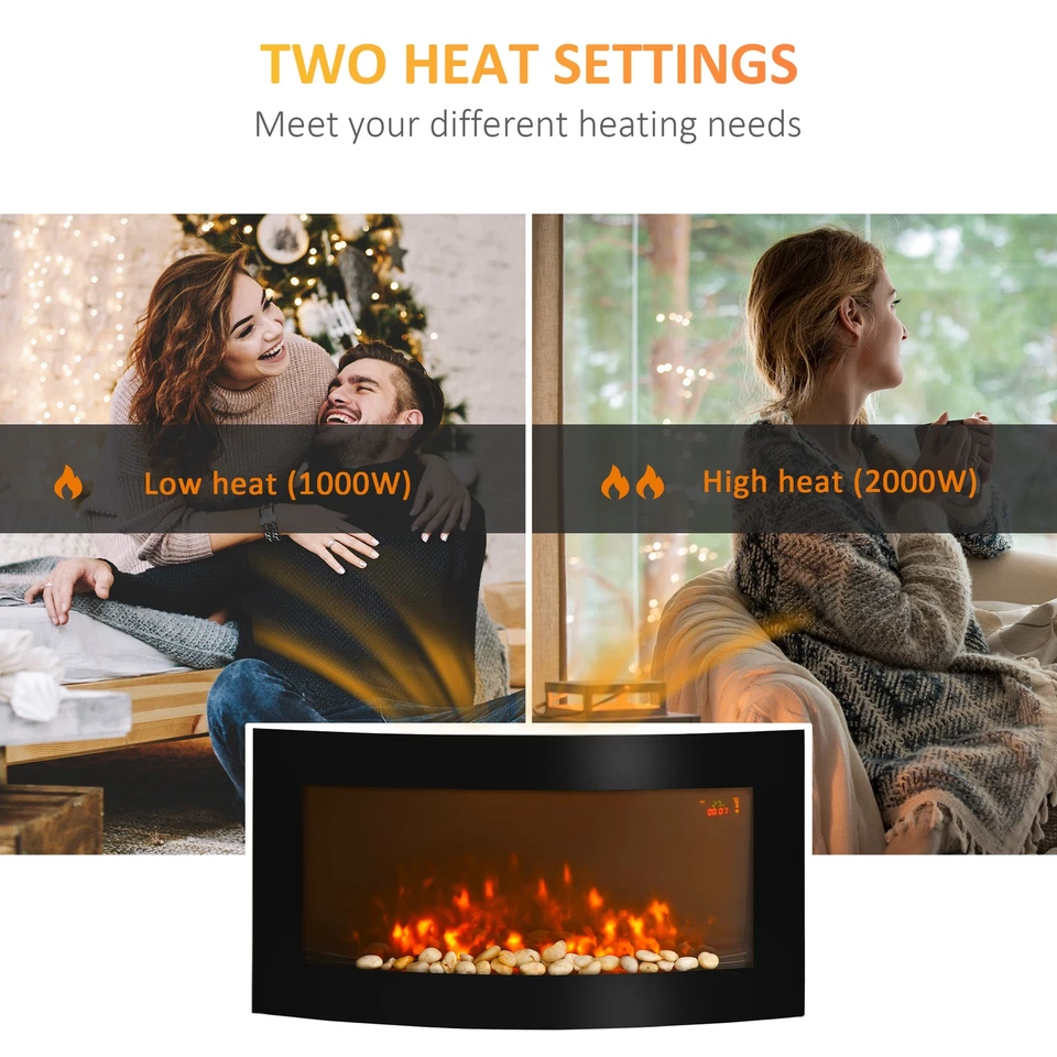 Led Backlit Glass Electric Wall Mounted Fireplace Fire Back Lights 1000/2000W - Image 3 of 4