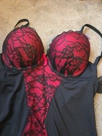 ANN SUMMER VALENTINES BLACK & RED  NEGLIGEE/ BASQUE SIZE 8-10 B/C Cup 