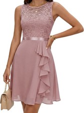 BeryLove Women’s Formal Sleeveless Lace Dress - Ruffle Hem - Blush Pink - Sz XL