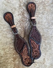 Men  s Size Tooled Top Grain Leather Western PAIR Spur Straps