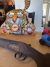 VTG 60s ELDON Japan Tin Metal Growling Tiger With Original Toy Shooter