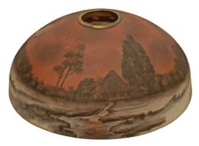 ANTIQUE 17" DIA. REVERSE PAINTED PITTSBURGH LAMP SHADE COTTAGE AND LANDSCAPE
