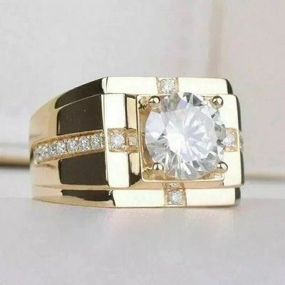 3.00Ct Round Cut Lab Created Diamond Wedding Men's Ring 14k Yellow Gold Plated