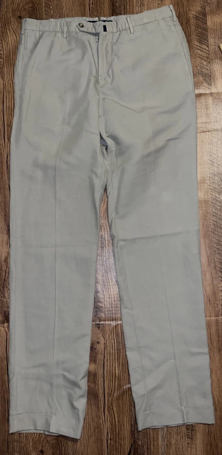INCOTEX Chinolino Men's Khaki Tan Trousers Linen Cotton Blend Chinos 34x35