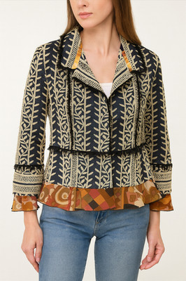 Hapari Tapestry Jacket Womens S Embroidered Burnt Orange Silk Trim BOHO Festival