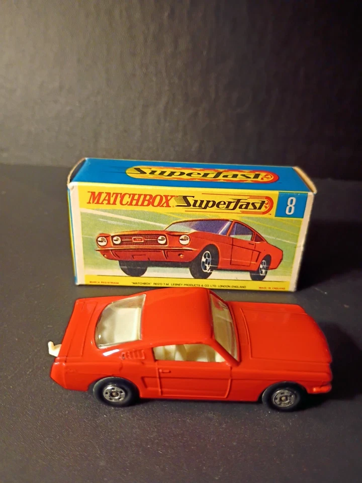 Matchbox Superfast #8 Ford Mustang Rare Red W/White Int VNM Crisp Orig G Box - Image 4 of 4