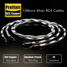 Pair HIFI OCC Copper Silver Plated Audio Interconnect Cable RCA Rhodium Plug