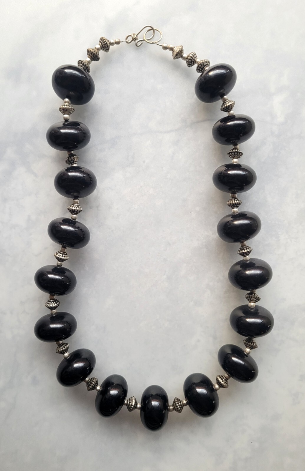 HAND CRAFTED STATEMENT NECKLACE LARGE CHUNKY BLAC… - image 4