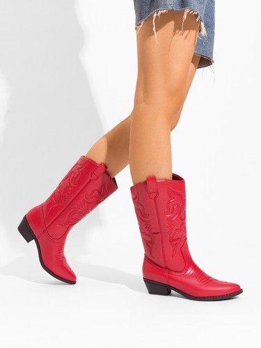 Women Western Boots Pull On Mid Calf Classic Cowboy Cowgirls Wedge Heel Boots - Picture 11 of 15