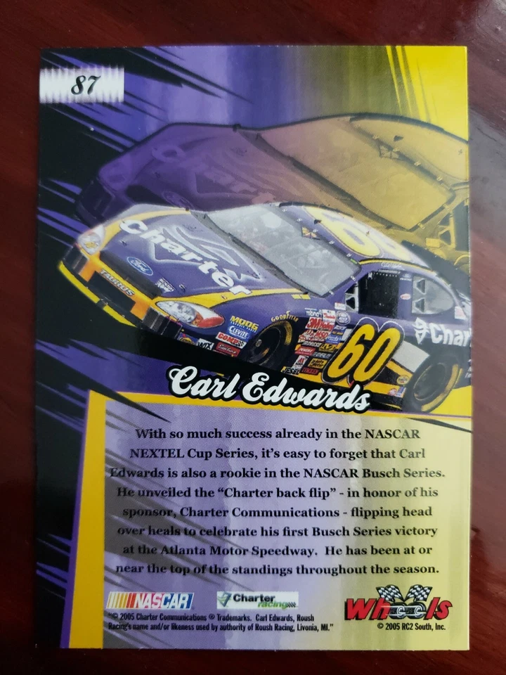 CARL EDWARDS 2005 WHEELS ROOKIE THUNDER CARD #87. - Image 2 of 2