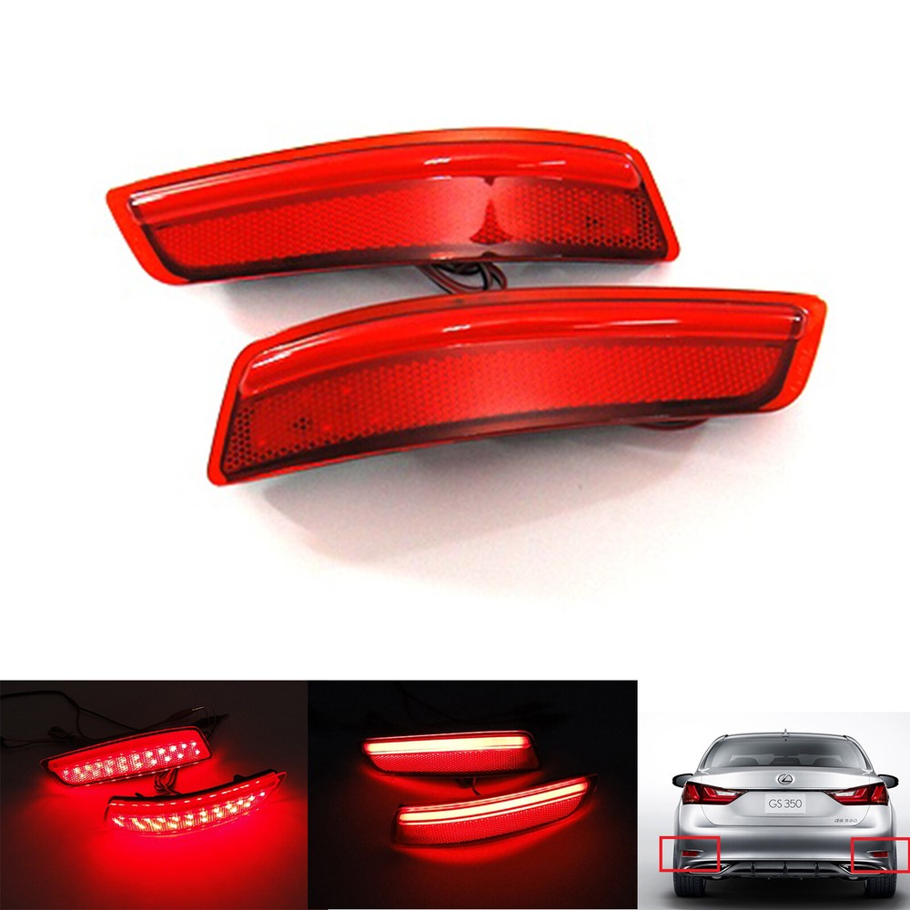 2x Red Lens LED DRL Rear Bumper Reflector Turn Signal Stop Brake Lights For 2014-2016 Toyota Corolla