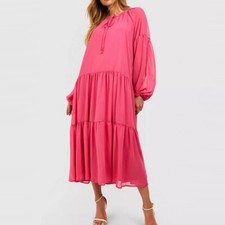 Boohoo Boho Chiffon Tiered Midaxi Smock Dress Size 12