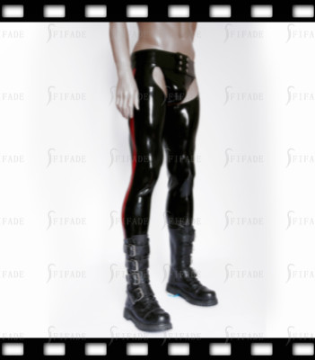 Latex Mens Jogging Pants  Open Cutting Waist Snap Closure Customized 0.4mm E55