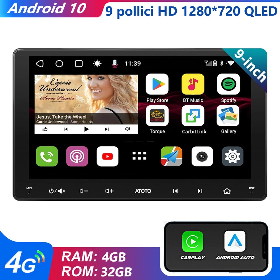 ATOTO S8MS 9" Android Autoradio 2 DIN 4G LTE integrato GPS 4G+32G Android Auto - Immagine 2 di 4