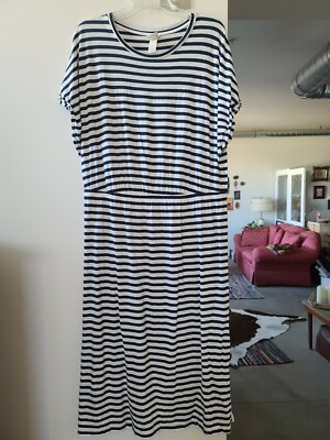 Parisian Style H & M STRIPED Navy/White Tee Shirt Dress sz XL 