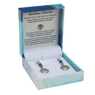 Bramble Bay - Tree of Life Duo Earrings - Rainbow Flourite Rhodium ...