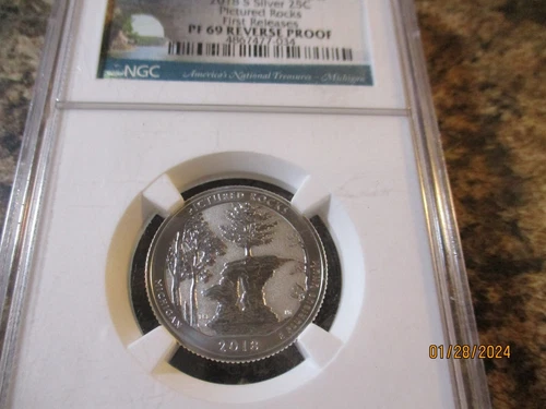 2018-S 25C SILVER PROOF ATB QUARTER NGC PF69 REVERSE PROOF PICTURED ROCKS  029