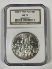 2002 W West Point Silver Dollar Commemorative Coin NGC MS 70
