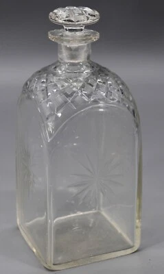 antike Kristall- Glas- Karaffe 19. Jh mit Stöpsel geschliffen eckig H19cm - Bild 1 von 4