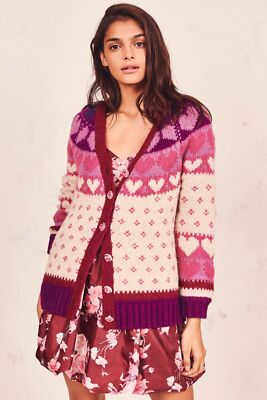 LoveShackFancy Deena Cardigan Sweater in Prune Small $495