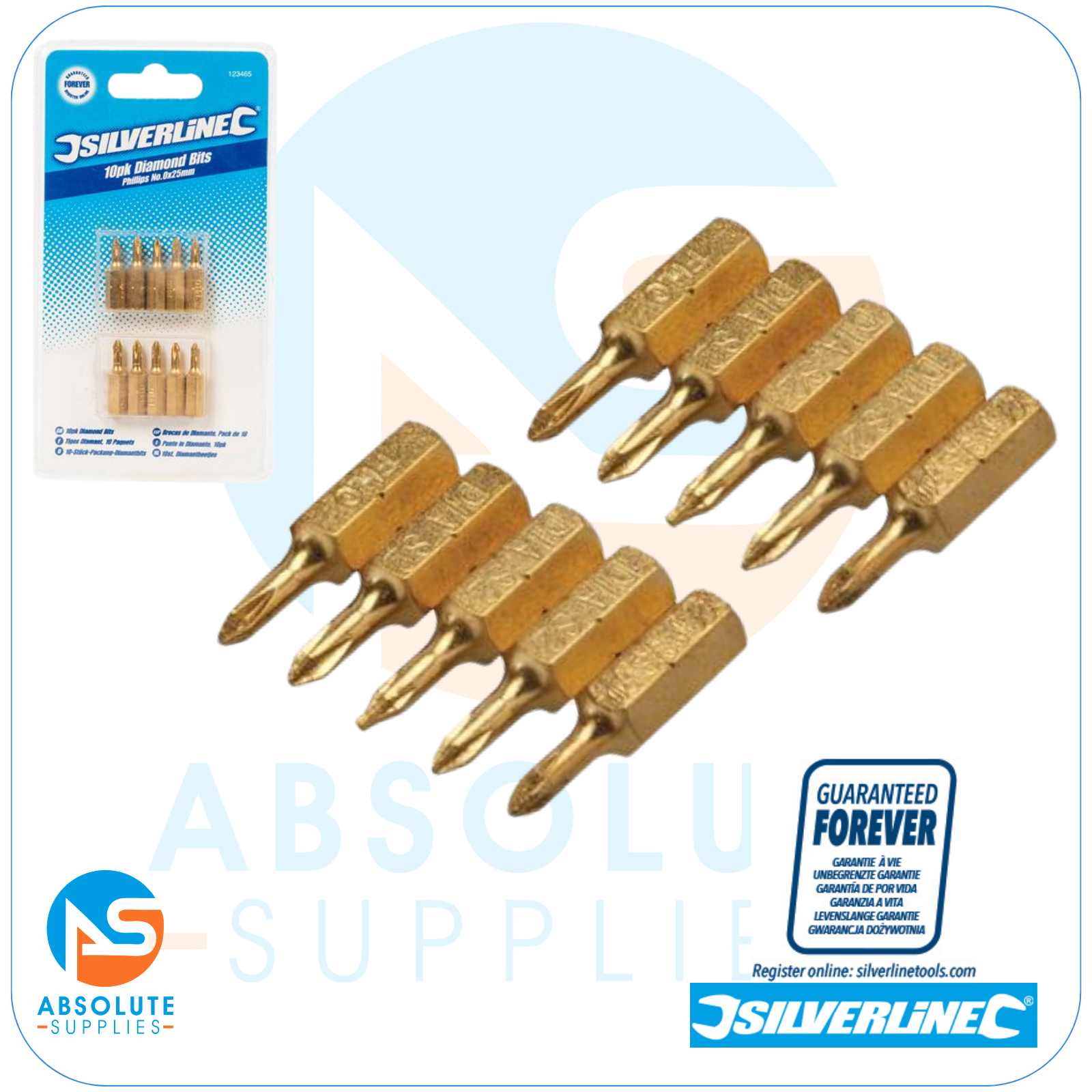 Silverline 123465 PH0 Phillips Diamond Screwdriver Bits 10 Pack  
