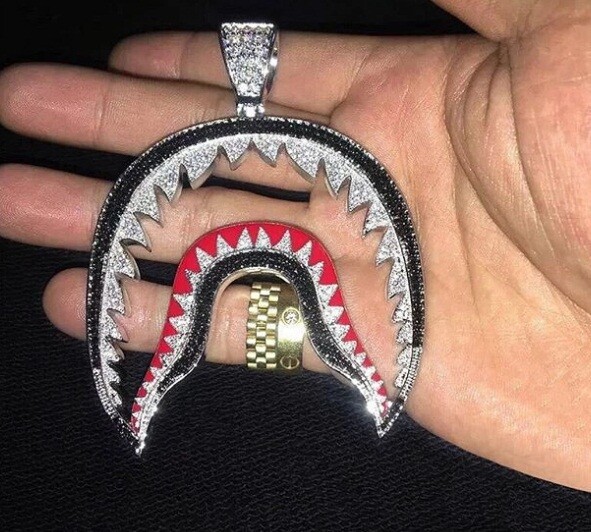 bapeネックレス sv925 Solid 925 Silver Custom Bathing Ape Bape Shark Men's Pendant