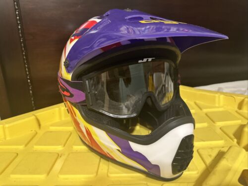 Vintage AGV RX Motorcycle Snell M90 DOT Sz 60 Helmet W/ Goggles Motocross Italy - Picture 1 of 23
