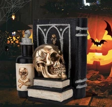 Ovewios Halloween Skull Decor, Gothic Skeleton Heads and Book Resin Statue