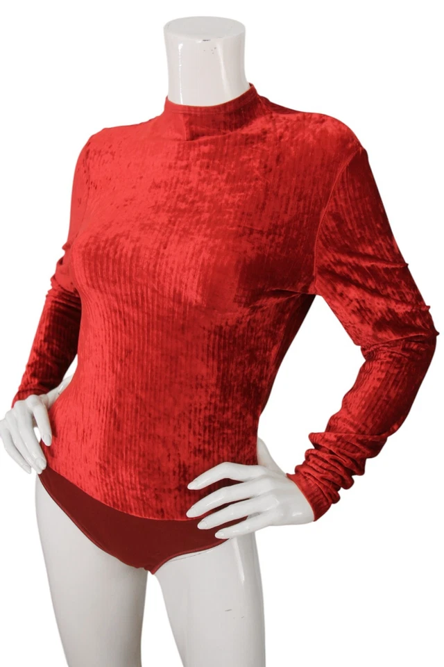 Body Cosabella Vintage Rojo Terciopelo Manga Larga Cuello Simulado Elástico Grande Foto 2 de 4