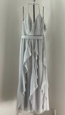 NEW Vera Wang Chiffon Halter Ruffle Dress Maxi Long Bridesmaid Gray Rose Size8