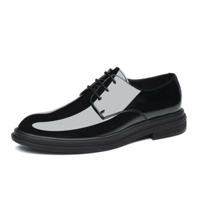 靴 Belted lame leather shoes Mens patent leather shoes increased 6CM high heel slip on