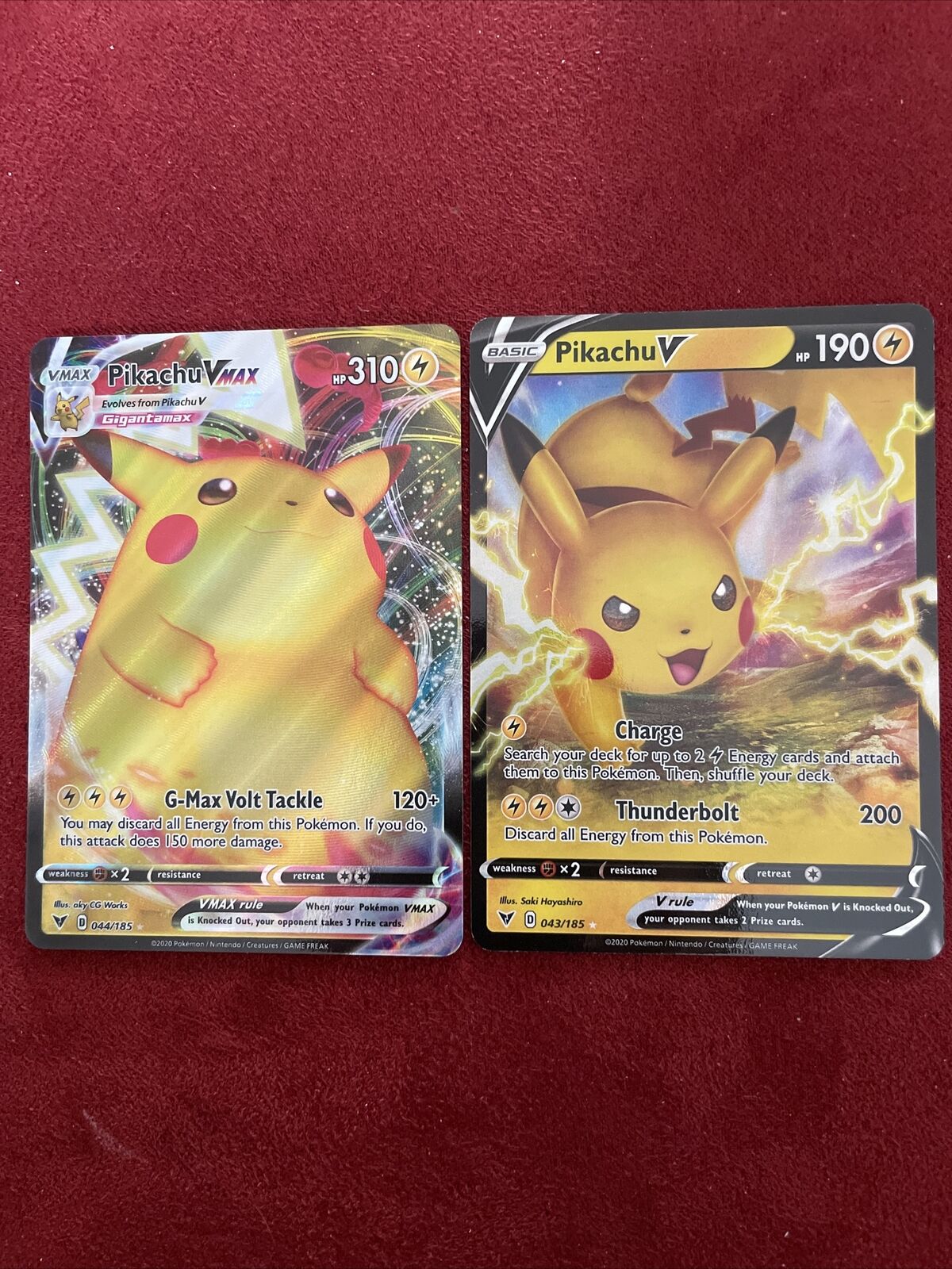 Pokemon Vmax Card Set - Pikachu VMAX 44/185 & Pikachu V 43/185 - Vivid  Voltage - Ultra Rare Card Lot