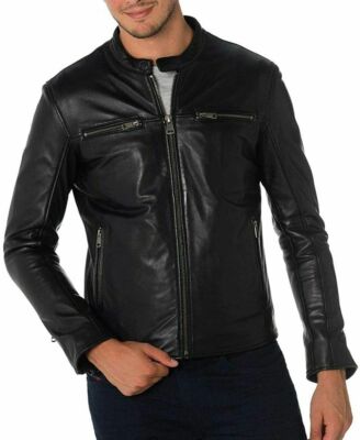 Men's Lambskin Leather High Quality Jacket Motorcycle Biker Slim Fit Black Coat