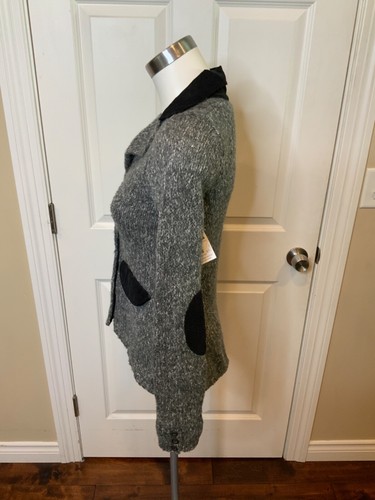 Sparrow Gray Knit Button-Up Cardigan Sweater Blazer Corduroy Trim, Size S - Picture 3 of 5