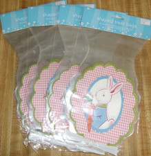 40 Shaped Easter Bunny Treat Bags NEW 6x 10", Plastic w Twist Ties, Double Sided