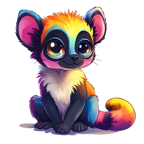 Cute Lemur Chibi Colourful Animal Self Adhesive Sticker