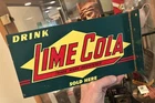 LIME COLA SODA ORIGINAL D/S DEALER ADVERTISING SIGN 1950s GAS OIL VINTAGE