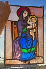 Vintage 1950 flanders stained glass religious madonna window panel