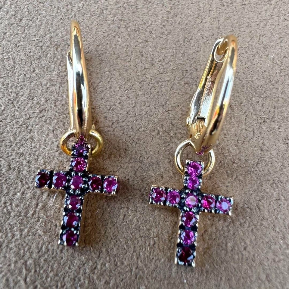 Pendientes Cruz Pomellato Gloria K18PG Rubí 23 mm Lado Recubierto Negro Foto 4 de 4