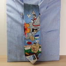 VTG LOONEY TUNES Stamp Collection Neck Tie Mens Bugs Bunny Pilot US Mail Cartoon